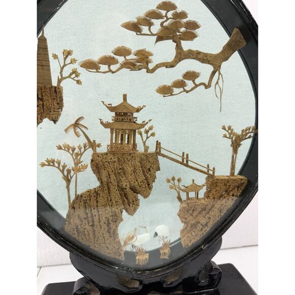 Vintage Chinese Diorama Shadow‎ Box Landscape Art Carved Cork Lacquer Wood - Picture 3 of 6